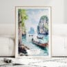 Phuket Watercolor Art Print - Wood Frame standing on Floor