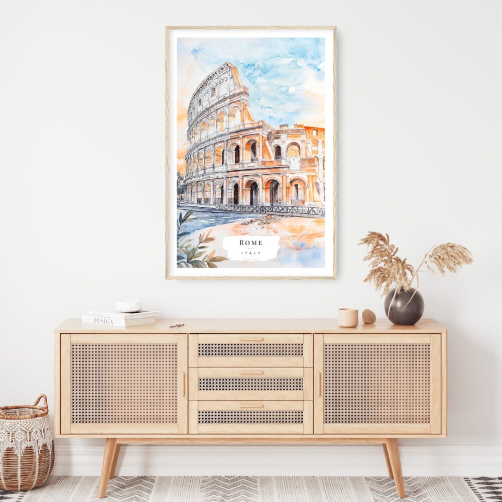 Rome Colosseum Watercolor Art Print - Shelf - Portrait Rome Colosseum Watercolor Art Print - Shelf - Portrait