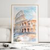 Rome Colosseum Watercolor Art Print - Wood Frame standing on Floor
