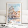 Rome Colosseum Watercolor Art Print - Wood Frame standing on Floor