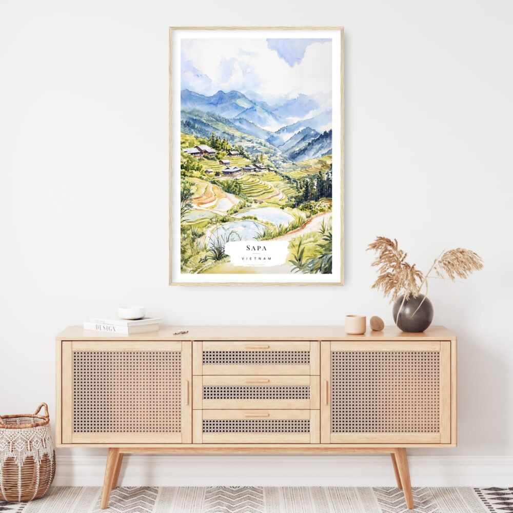 Sapa Vietnam Watercolor Art Print - Shelf - Portrait Sapa Vietnam Watercolor Art Print - Shelf - Portrait