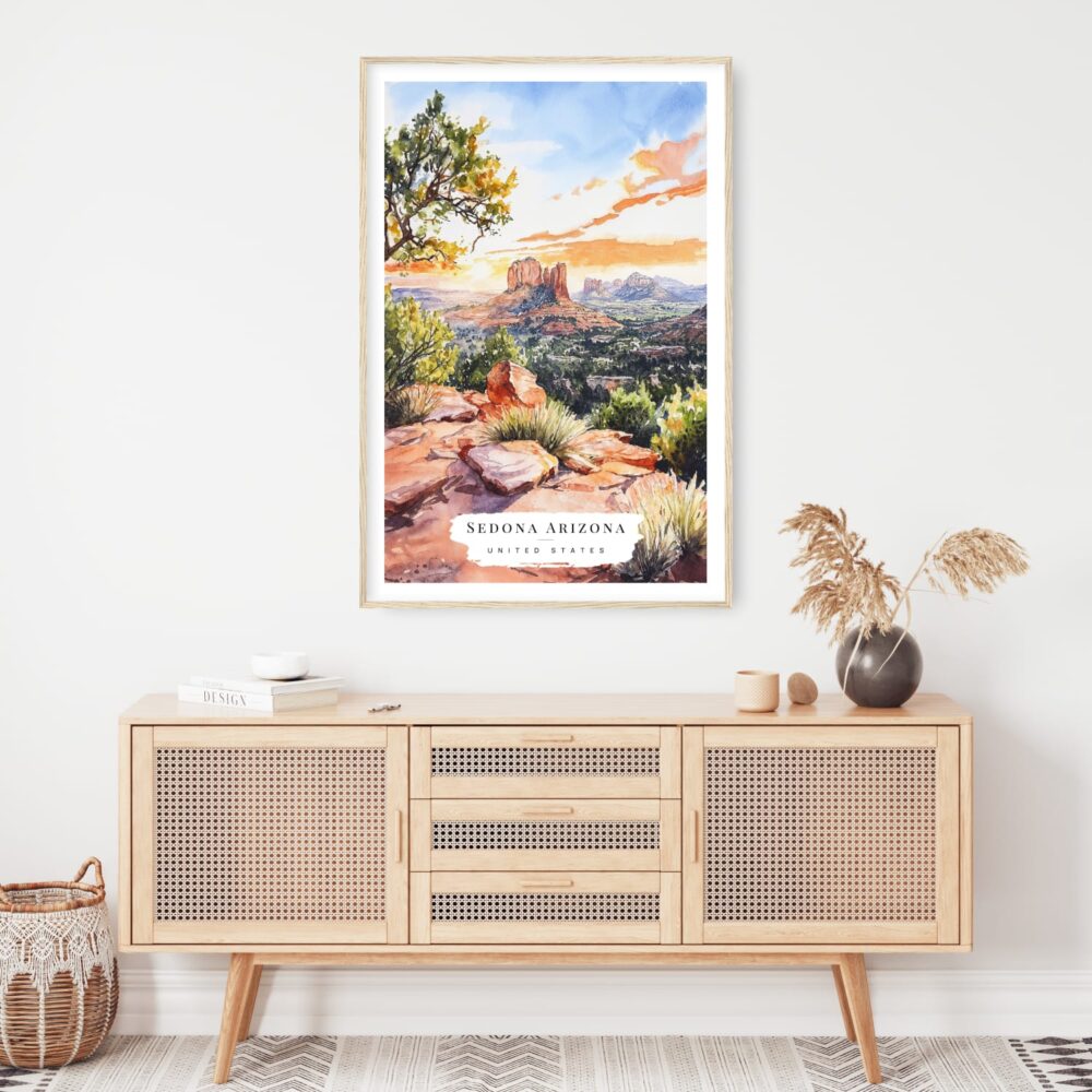 Sedona Arizona Watercolor Art Print - Shelf - Portrait Sedona Arizona Watercolor Art Print - Shelf - Portrait