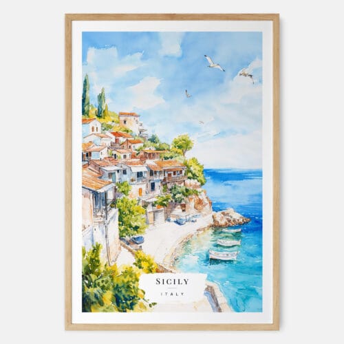Sicily Italy Watercolor Art Print - Main - Wood Frame