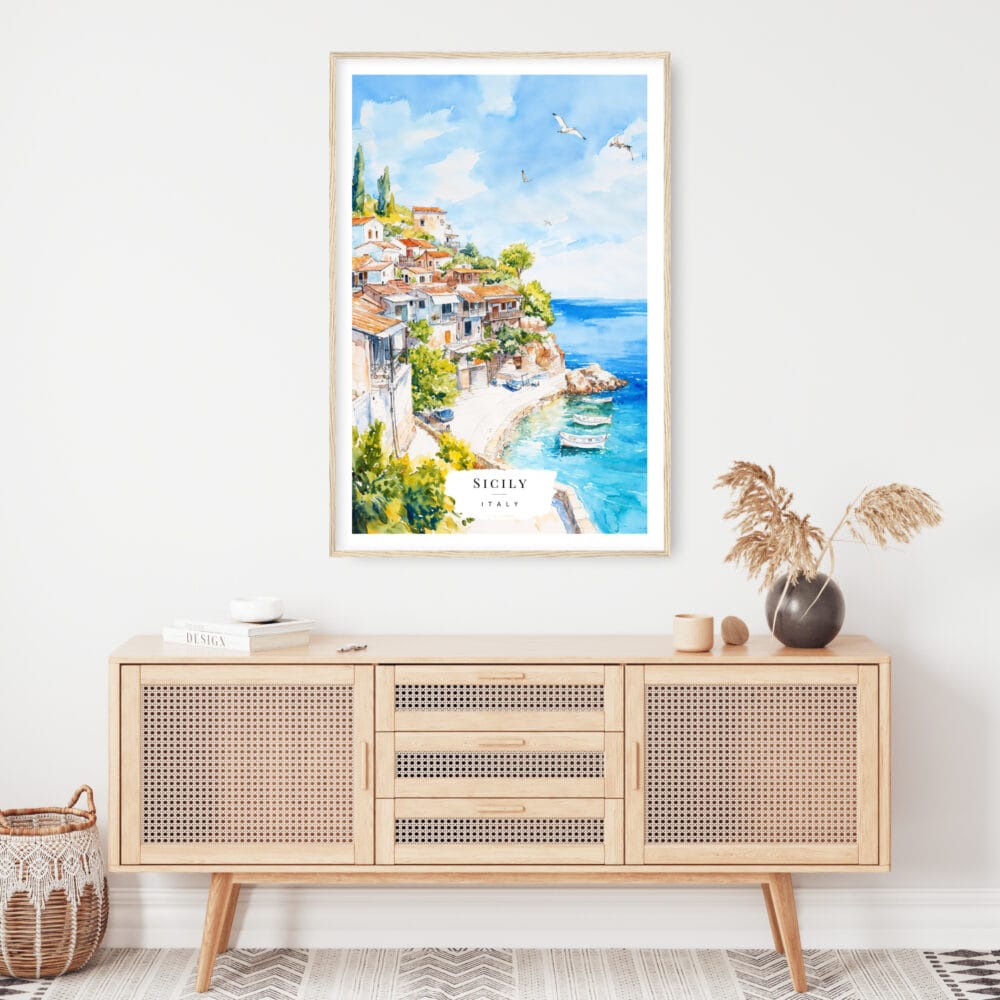 Sicily Italy Watercolor Art Print - Shelf - Portrait Sicily Italy Watercolor Art Print - Shelf - Portrait