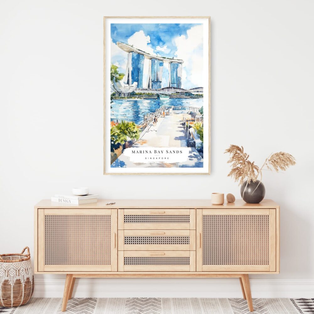 Singapore Watercolor Art Print - Shelf - Portrait Singapore Watercolor Art Print - Shelf - Portrait