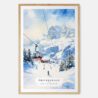 Skiing in Grindelwald Watercolor Art Print - Main - Wood Frame