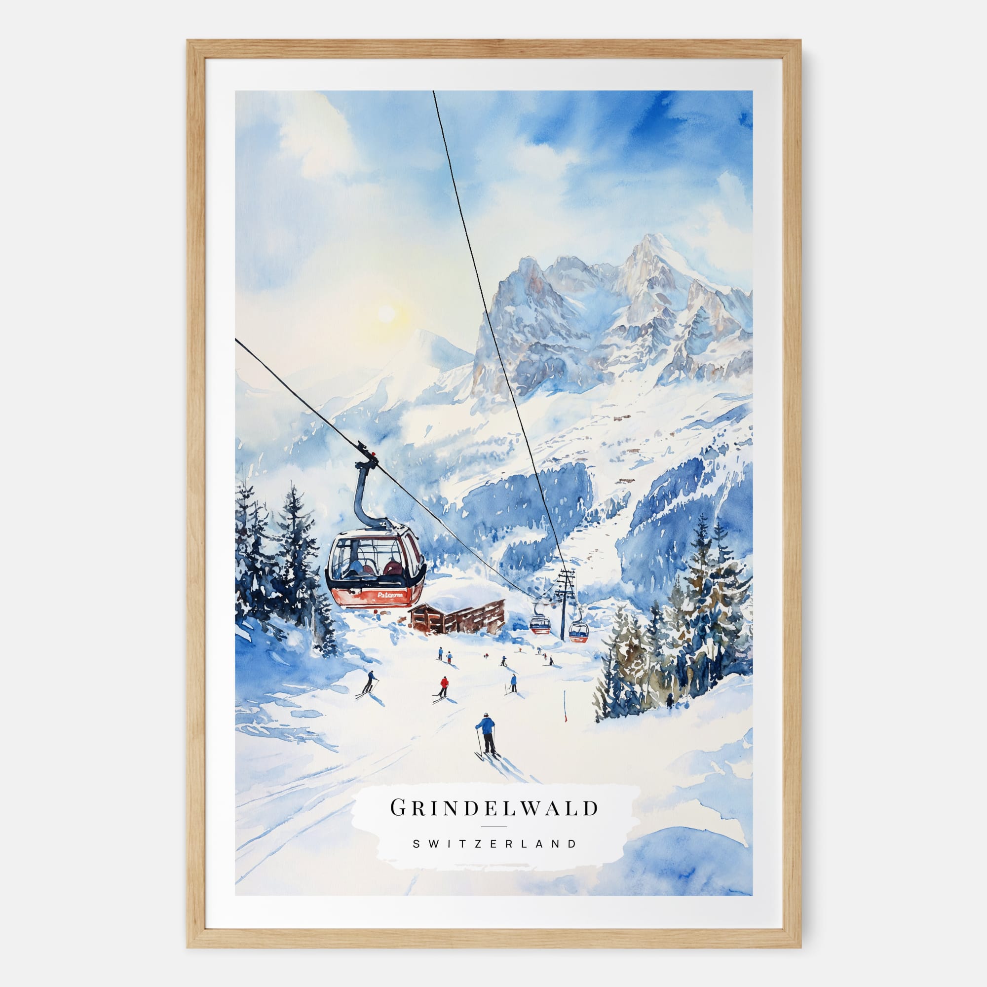 Winter in Grindelwald Watercolor Print –  Swiss Alps Skiing Art Print