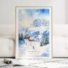Skiing in Grindelwald Watercolor Art Print - Wood Frame standing on Floor