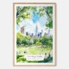 Summer in Central Park New York Watercolor Art Print - Main - Wood Frame