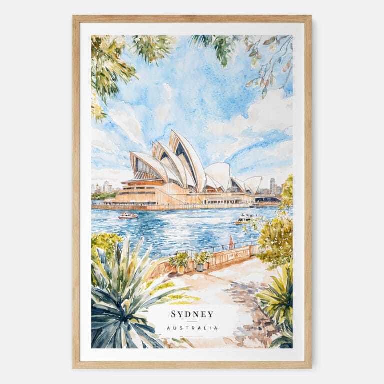 Sydney Opera House Watercolor Art Print - Main - Wood Frame
