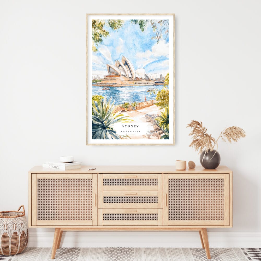 Sydney Opera House Watercolor Art Print - Shelf - Portrait Sydney Opera House Watercolor Art Print - Shelf - Portrait