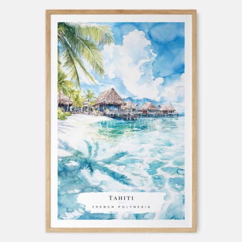 Tahiti Watercolor Art Print - Main - Wood Frame