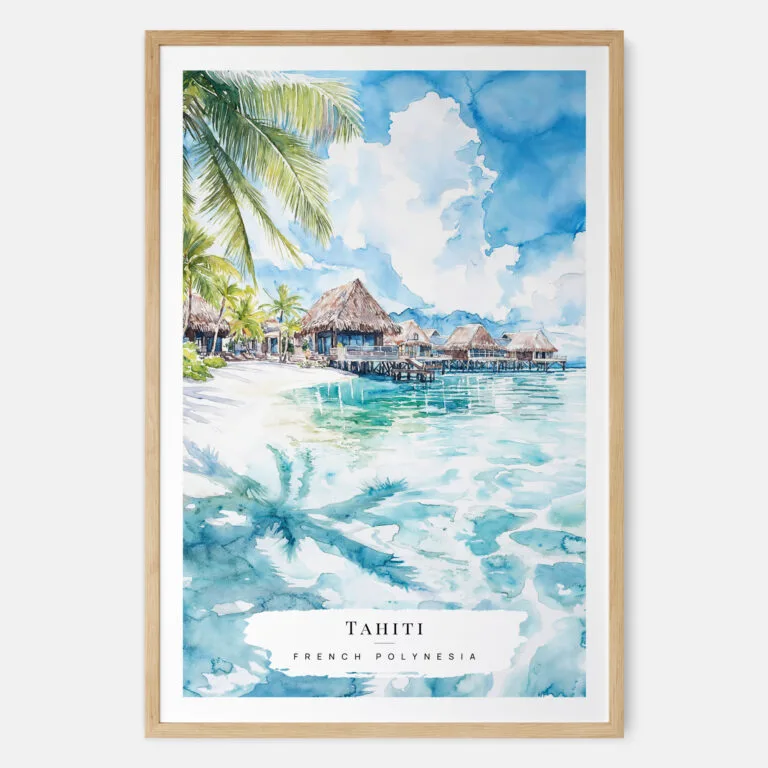Tahiti Watercolor Art Print - Main - Wood Frame