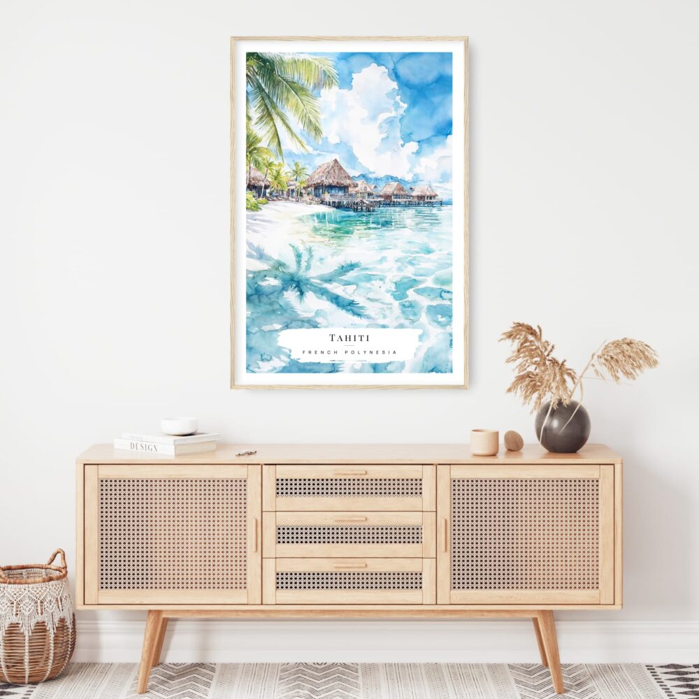 Tahiti Watercolor Art Print - Shelf - Portrait Tahiti Watercolor Art Print - Shelf - Portrait