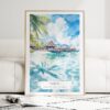 Tahiti Watercolor Art Print - Wood Frame standing on Floor