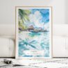 Tahiti Watercolor Art Print - Wood Frame standing on Floor