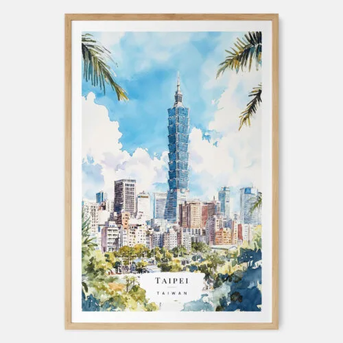 Taipei Watercolor Art Print - Main - Wood Frame