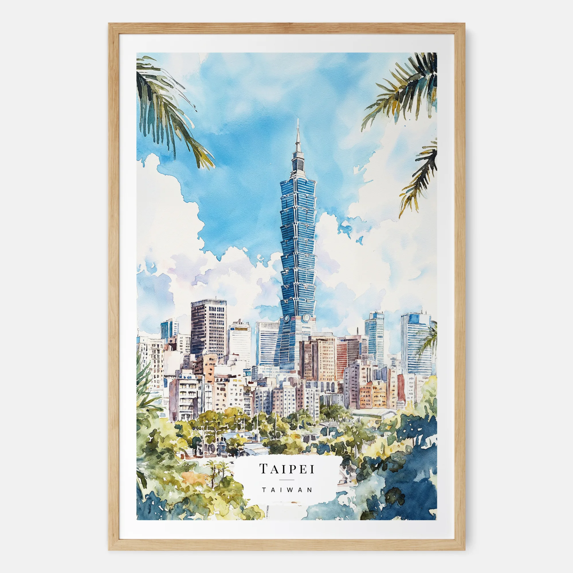 Taipei Skyline Watercolor Painting - Taiwan Travel Art Print