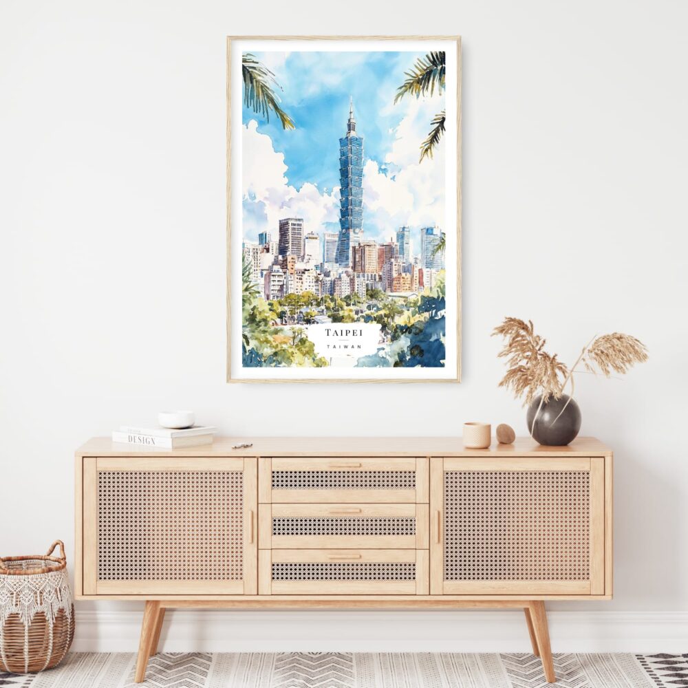 Taipei Watercolor Art Print - Shelf - Portrait Taipei Watercolor Art Print - Shelf - Portrait