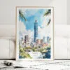 Taipei Watercolor Art Print - Wood Frame standing on Floor