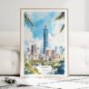 Taipei Watercolor Art Print - Wood Frame standing on Floor