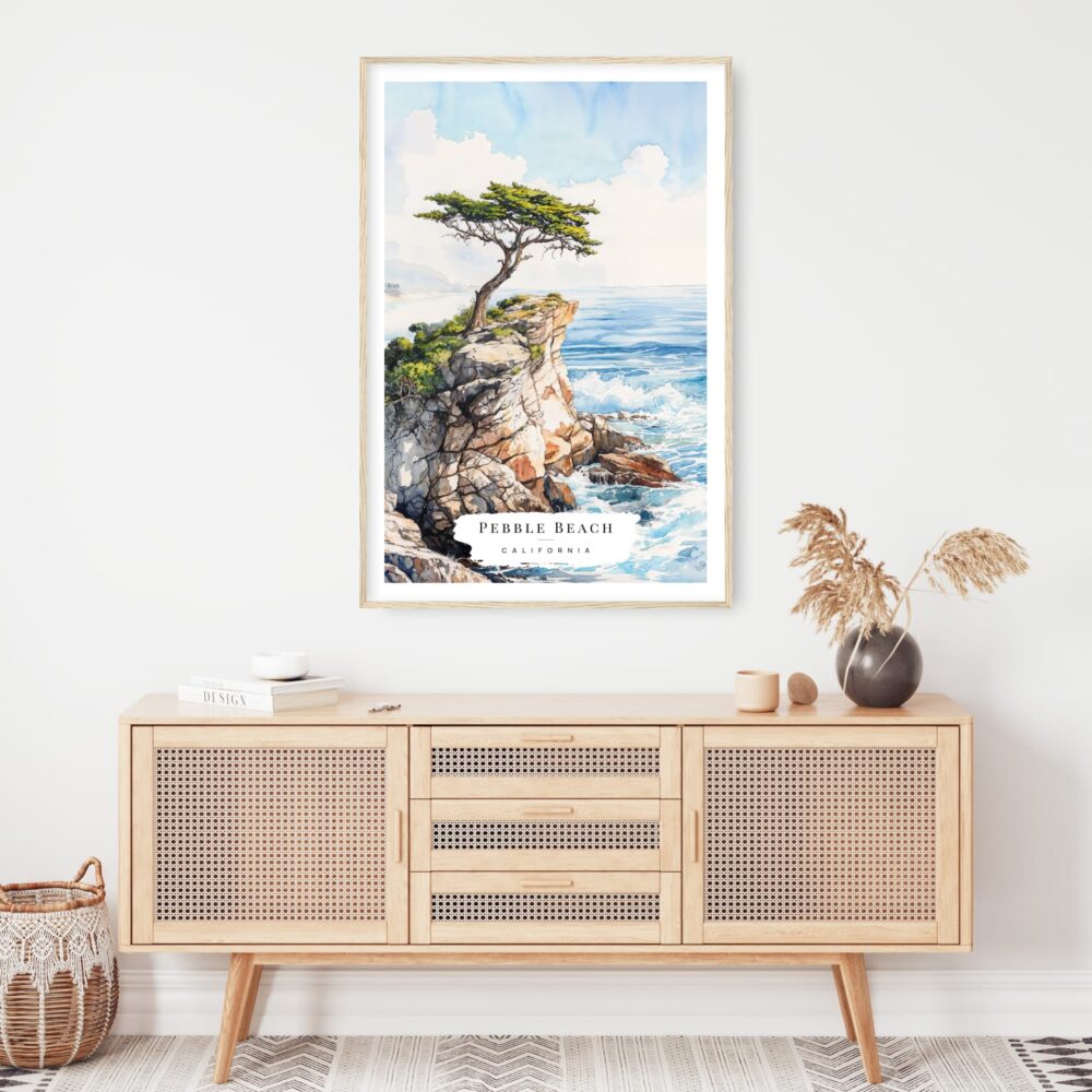 The Lone Cypress Pebble Beach Watercolor Art Print - Shelf - Portrait The Lone Cypress Pebble Beach Watercolor Art Print - Shelf - Portrait