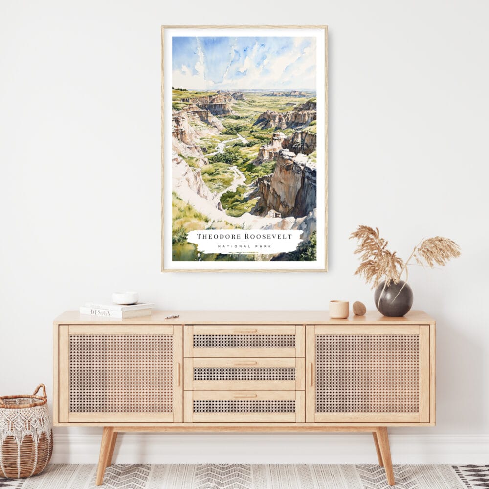 Theodore Roosevelt National Park Watercolor Art Print - Shelf - Portrait Theodore Roosevelt National Park Watercolor Art Print - Shelf - Portrait