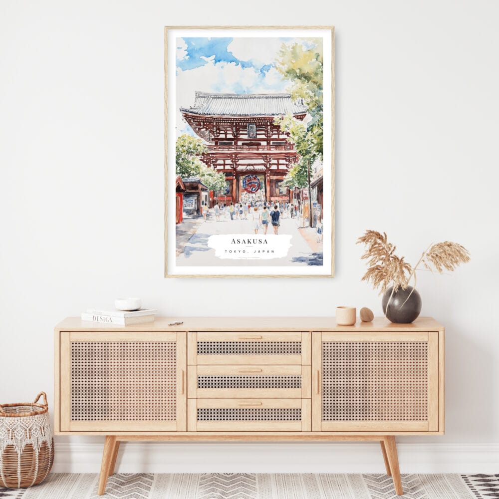 Tokyo Asakusa Watercolor Art Print - Shelf - Portrait Tokyo Asakusa Watercolor Art Print - Shelf - Portrait