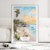 Tulum Mexico Watercolor Art Print - Wood Frame standing on Floor