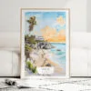 Tulum Mexico Watercolor Art Print - Wood Frame standing on Floor