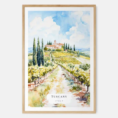 Tuscany Italy Watercolor Art Print - Main - Wood Frame
