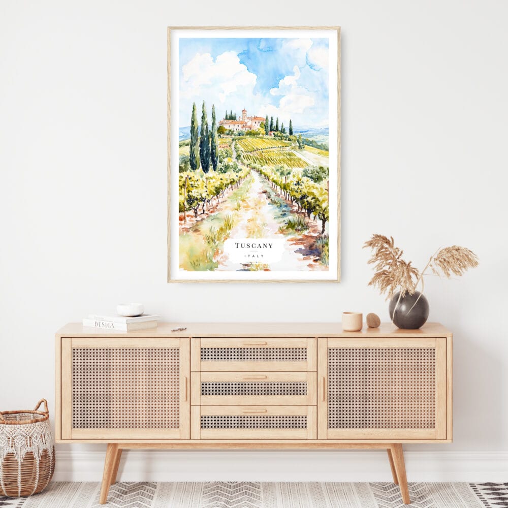 Tuscany Italy Watercolor Art Print - Shelf - Portrait Tuscany Italy Watercolor Art Print - Shelf - Portrait