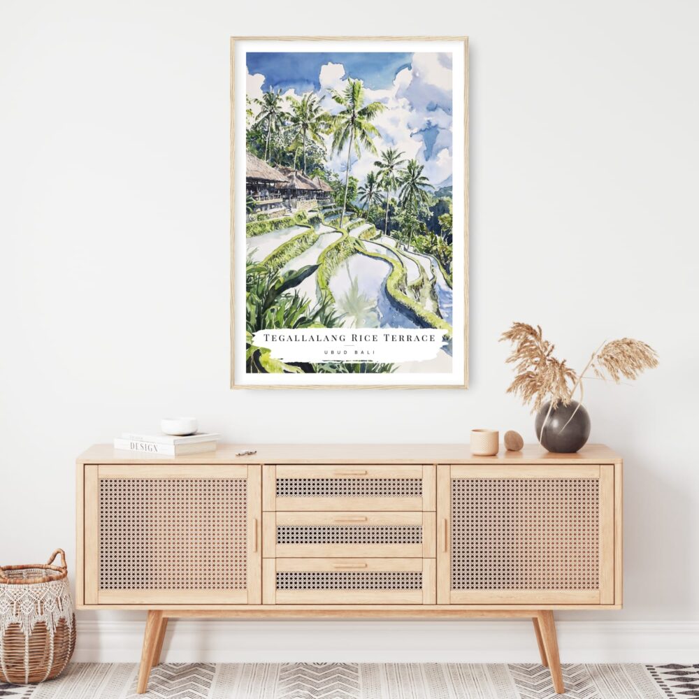 Ubud Bali Rice Terrace Watercolor Art Print - Shelf - Portrait Ubud Bali Rice Terrace Watercolor Art Print - Shelf - Portrait