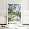 Ubud Bali Rice Terrace Watercolor Art Print - Wood Frame standing on Floor