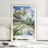 Ubud Bali Rice Terrace Watercolor Art Print - Wood Frame standing on Floor