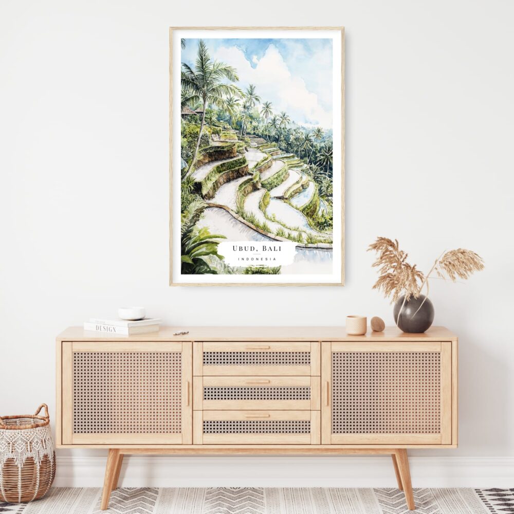 Ubud Bali Watercolor Art Print - Shelf - Portrait Ubud Bali Watercolor Art Print - Shelf - Portrait