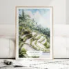 Ubud Bali Watercolor Art Print - Wood Frame standing on Floor