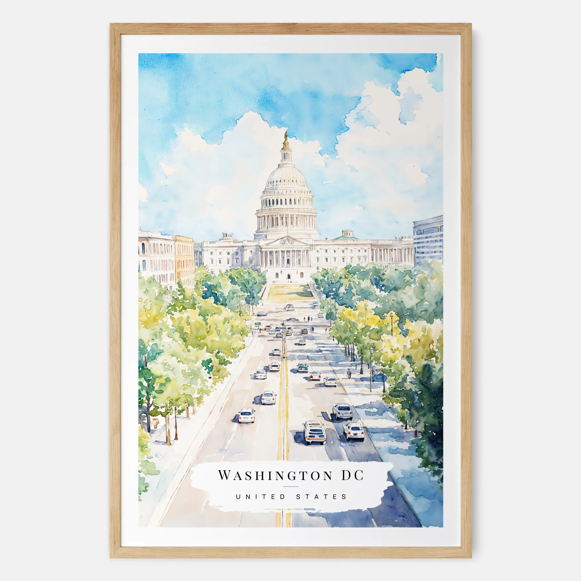 Washington DC Watercolor Painting - USA Travel Art Print