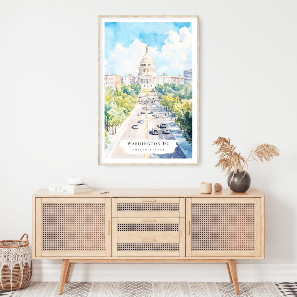 Washington DC Watercolor Art Print - Shelf - Portrait Washington DC Watercolor Art Print - Shelf - Portrait