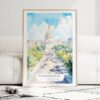 Washington DC Watercolor Art Print - Wood Frame standing on Floor