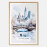 White Christmas Central Park New York Watercolor in Winter Art Print - Main - Wood Frame