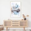 White Christmas Central Park New York Watercolor in Winter Art Print - Shelf - Portrait