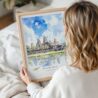 Woman Holding Framed Angkor Wat Cambodia Watercolor Wall Art - Portrait