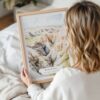 Woman Holding Framed Badlands National Park Watercolor Wall Art - Portrait