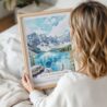 Woman Holding Framed Banff National Park Watercolor Wall Art - Portrait