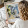Woman Holding Framed Batu Caves Watercolor Wall Art - Portrait