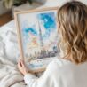 Woman Holding Framed Burj Khalifa Dubai Watercolor Wall Art - Portrait