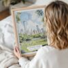 Woman Holding Framed Central Park New York Watercolor Wall Art - Portrait