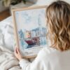 Woman Holding Framed Hong Kong Watercolor Wall Art - Portrait