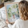 Woman Holding Framed Jamaica Woman Watercolor Wall Art - Portrait